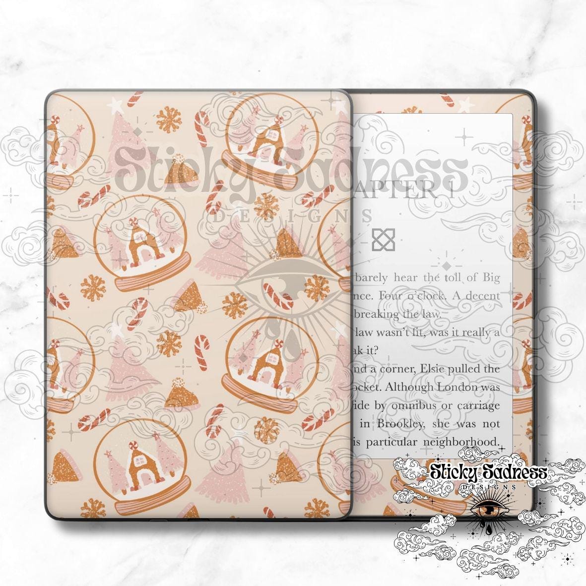 Snow Globe Christmas Holiday Decal Sticker Skin, Cute Vinyl Wrap for Kindle Kobo iPad Boox Fire, Gift for Book Lover, BookTok Accessory