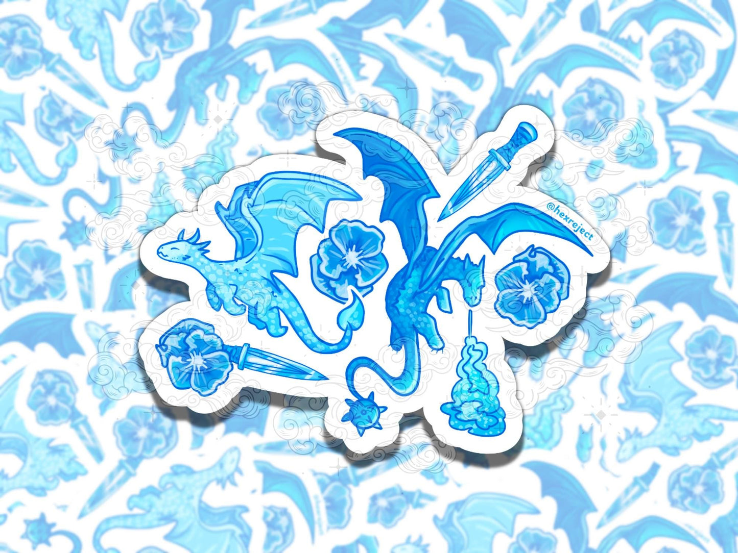 Dragon Porcelain Cute Witchy Waterproof Vinyl Sticker, Gift for Girl Friend, Funny Sticker for Kindle Laptop Water Bottle Journal