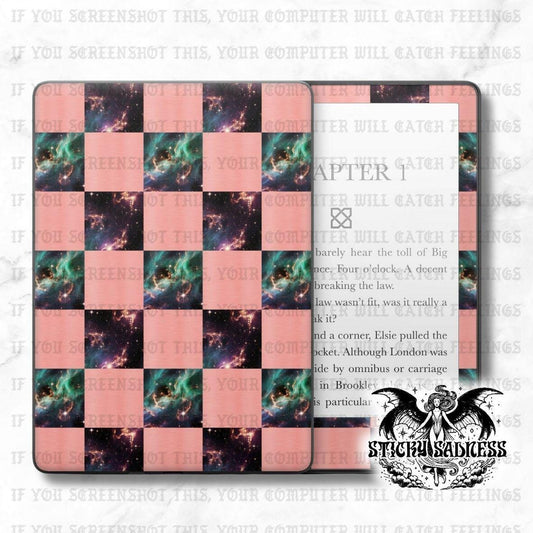 Orange Nebula Checkered Decal Insert Skin, Aesthetic Vinyl Wrap for Kindle Kobo iPad Boox Fire, Gift for Book Lover, BookTok Accessories