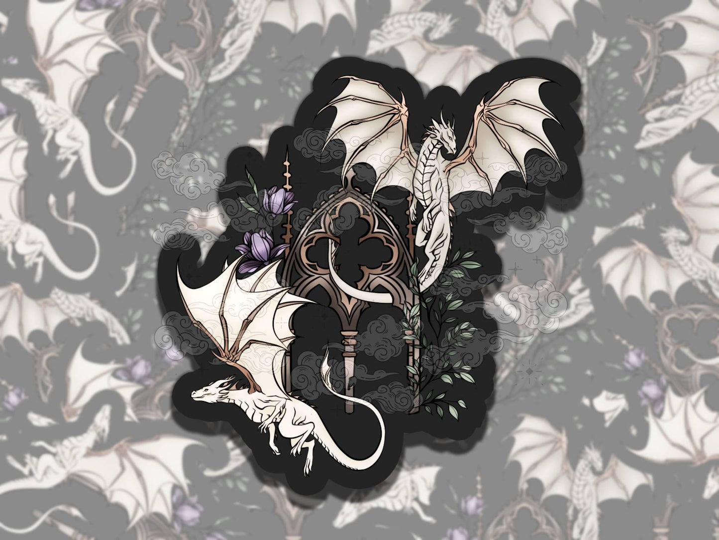 Bone Dragons Fantasy Magical Waterproof Vinyl Sticker, Girly Gift for Friend, Funny Sticker for Kindle Laptop Water Bottle Journal