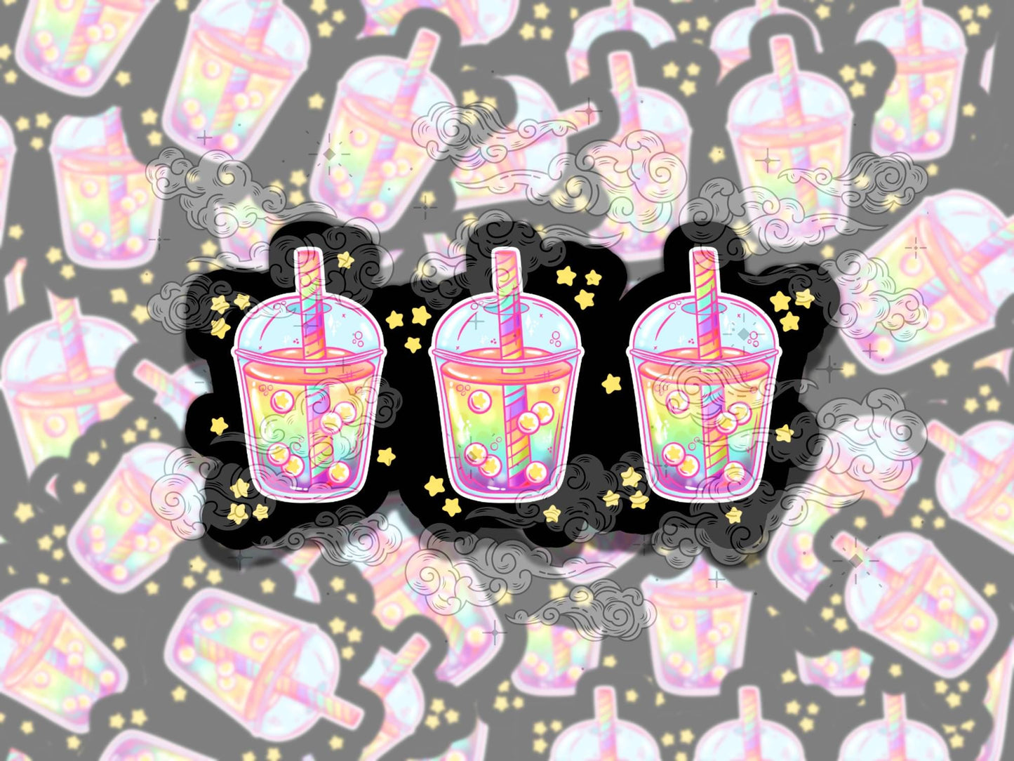 Rainbow Boba Cute Fun Waterproof Vinyl Sticker, Gift for Girl Friend, Funny Sticker for Kindle Laptop Water Bottle Journal