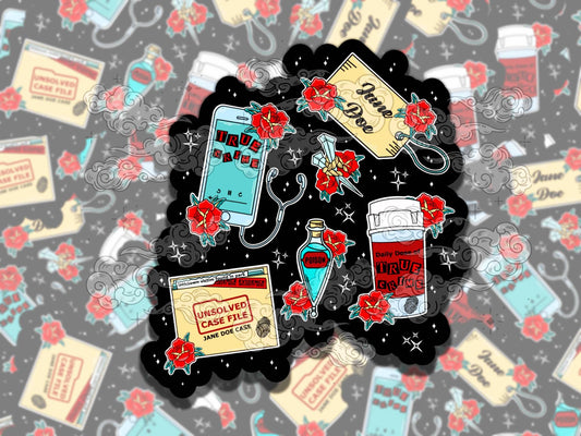 True Crime Flash Tattoo Cute Waterproof Vinyl Sticker, Gift for Friend, Funny Sticker for Kindle Laptop Water Bottle Journal