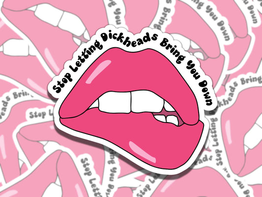 Stop Letting Dickheads Bring You Down Sticker, Cute Biting Lip Sticker, Gift for Friend, Funny Sticker for Kindle Laptop Water Bottle Journa