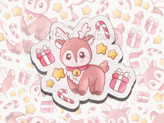 Bella the Reindeer Cute Nostalgic Christmas Waterproof Vinyl Sticker, Gift for Friend, Funny Sticker for Kindle Laptop Water Bottle Journal