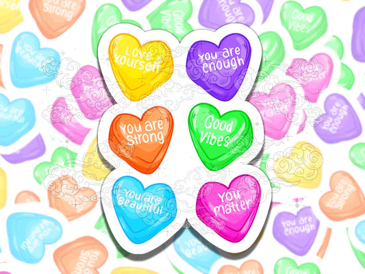 Valentine's Affirmation Hearts Cute Waterproof Vinyl Sticker, Gift for Girl Friend, Funny Sticker for Kindle Laptop Water Bottle Journal