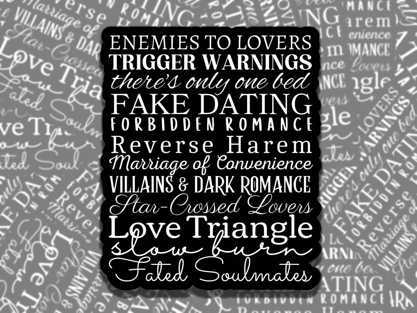 Romantic Book Tropes Sticker Multiple Colors, Reading Vinyl Sticker, Smutty Waterproof eReader, Kindle, Cute Funny Gift for Bookworm