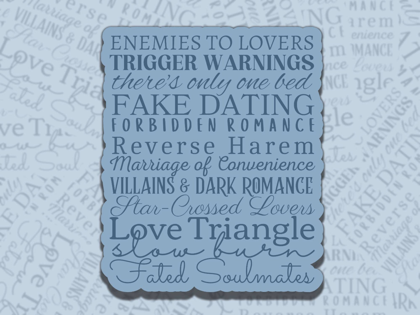 Romantic Book Tropes Sticker Multiple Colors, Reading Vinyl Sticker, Smutty Waterproof eReader, Kindle, Cute Funny Gift for Bookworm