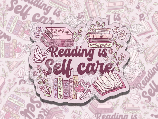 Bookish Nature Reading is Self Care Waterproof Vinyl Sticker, Gift for Girl Friend, Funny Sticker for Kindle Laptop Water Bottle Journal