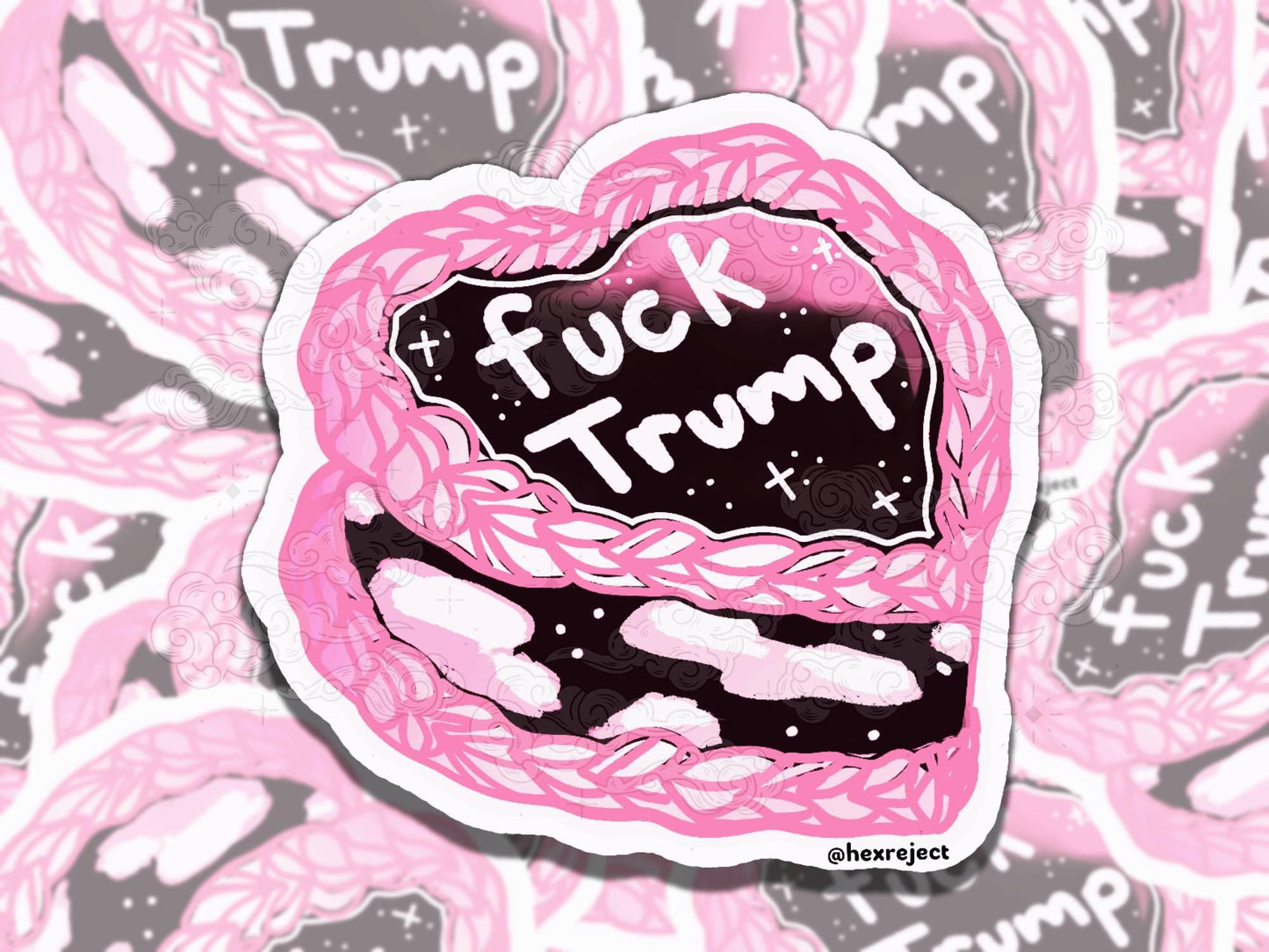 Fuck Trump Cutesy Cakes Human Rights Waterproof Vinyl Sticker, Gift for Girl Friend, Funny Sticker for Kindle Laptop Water Bottle Journal