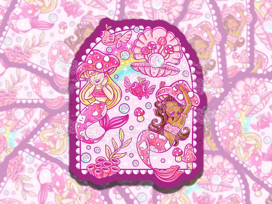 Mushie Mermaids Cute Pink Waterproof Vinyl Sticker, Girly Gift for Friend, Funny Sticker for Kindle Laptop Water Bottle Journal