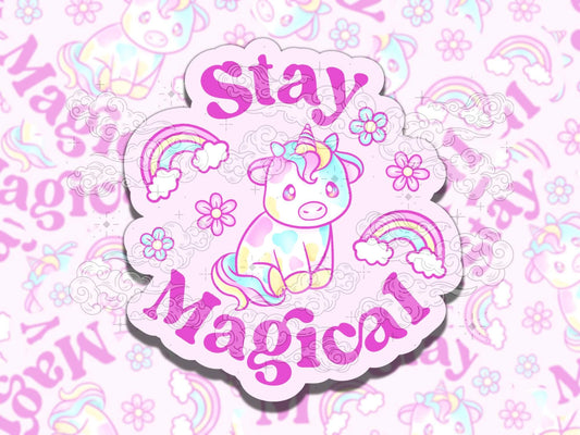 Stay Magical Unicorn Cow Cute Waterproof Vinyl Sticker, Girly Gift for Coffee Lover, Funny Sticker for Kindle Laptop Water Bottle Journal