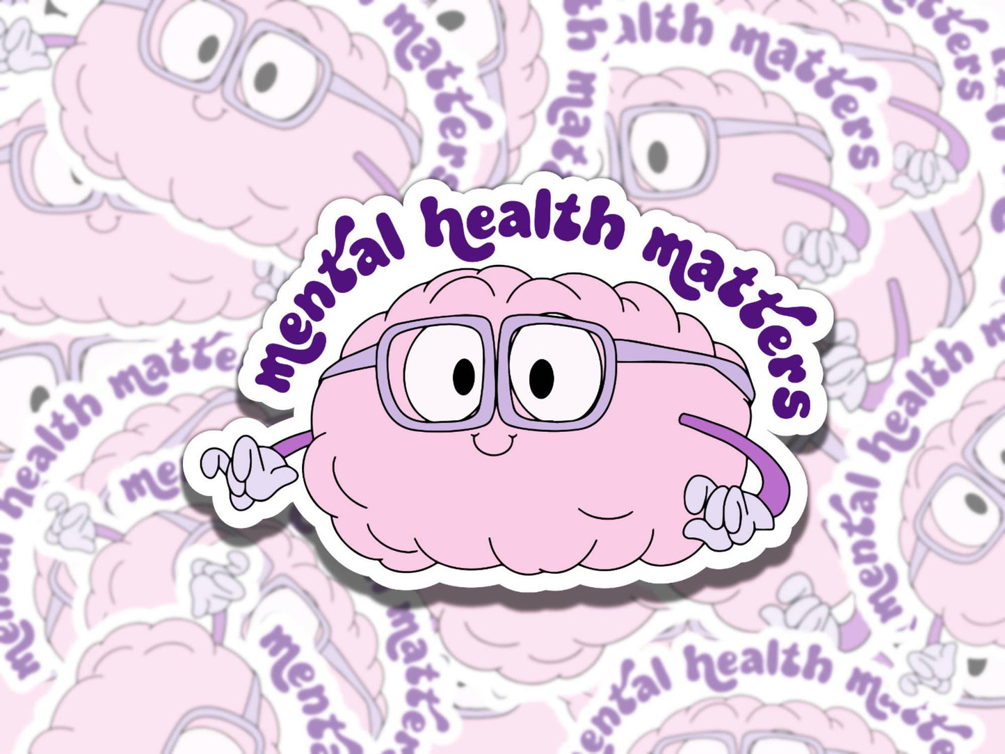 Mental Health Matters Cute Pink Brain Mental Health Affirmation Sticker, Gift for Friend, Waterproof Sticker for Kindle Laptop Water Bottle