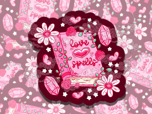 Love Spells Cute Witchy Valentine's Waterproof Vinyl Sticker, Gift for Girl Friend, Funny Sticker for Kindle Laptop Water Bottle Journal