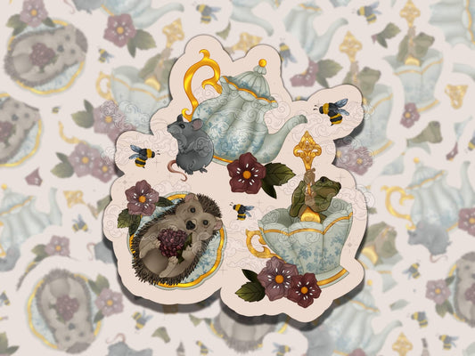 Forest Friend Tea Whimsigoth Waterproof Vinyl Sticker, Girly Gift for Friend, Funny Sticker for Kindle Laptop Water Bottle Journal