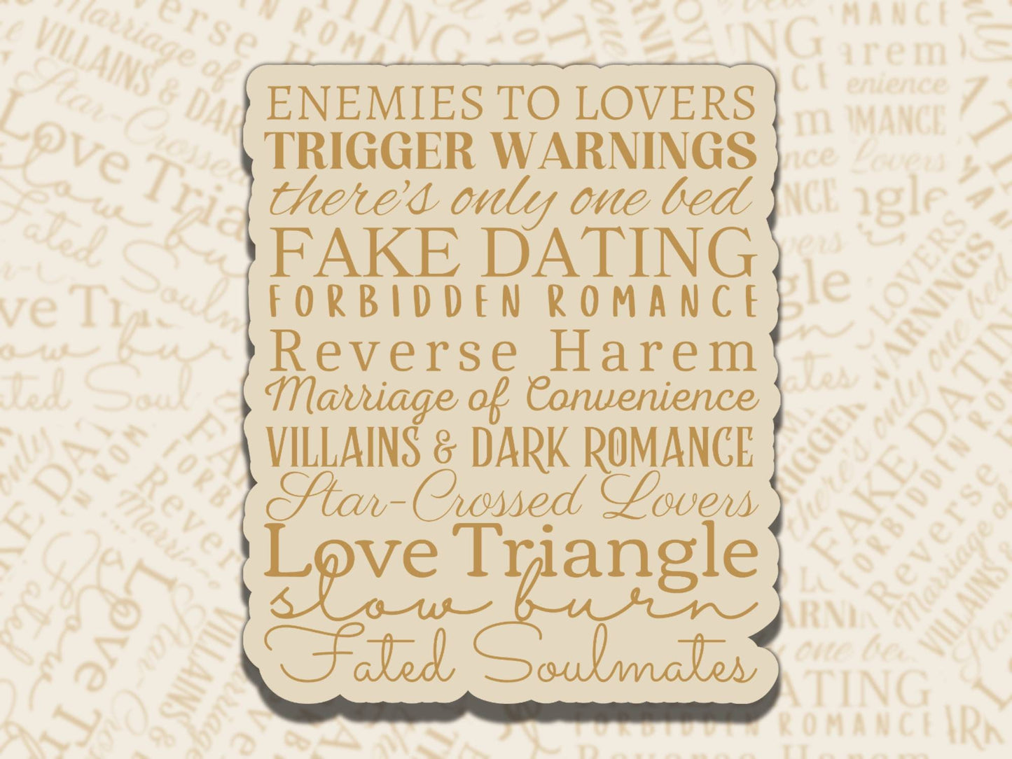 Romantic Book Tropes Sticker Multiple Colors, Reading Vinyl Sticker, Smutty Waterproof eReader, Kindle, Cute Funny Gift for Bookworm