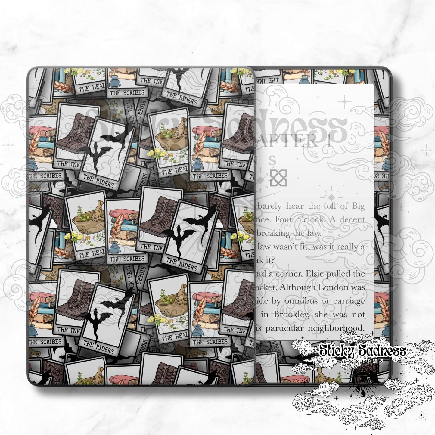 Dragon Book Tarot Decal Insert Skin, Cute Fantasy Vinyl Wrap for Kindle Kobo iPad Boox Fire, Gift for Book Lover, BookTok Accessories