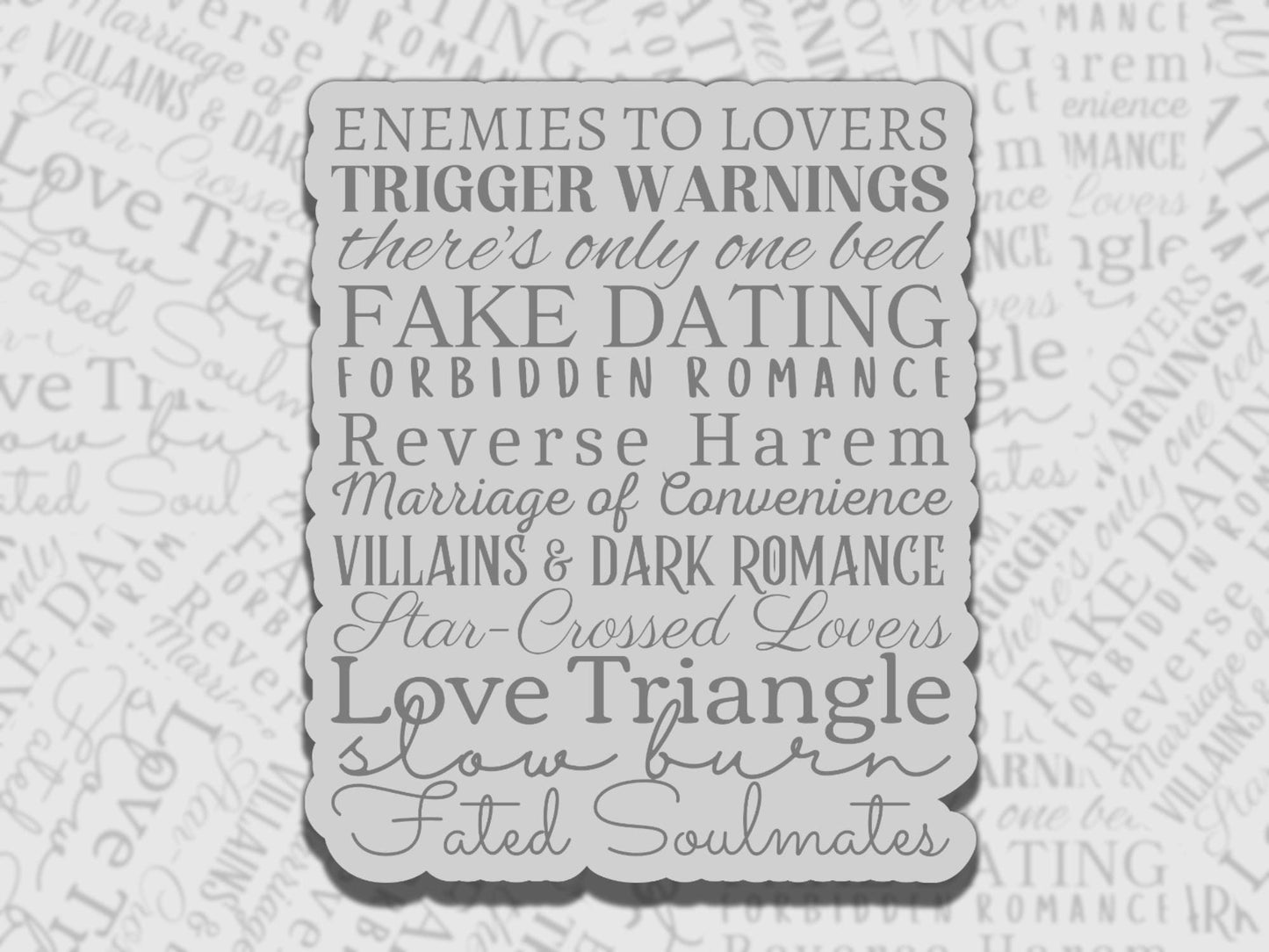 Romantic Book Tropes Sticker Multiple Colors, Reading Vinyl Sticker, Smutty Waterproof eReader, Kindle, Cute Funny Gift for Bookworm