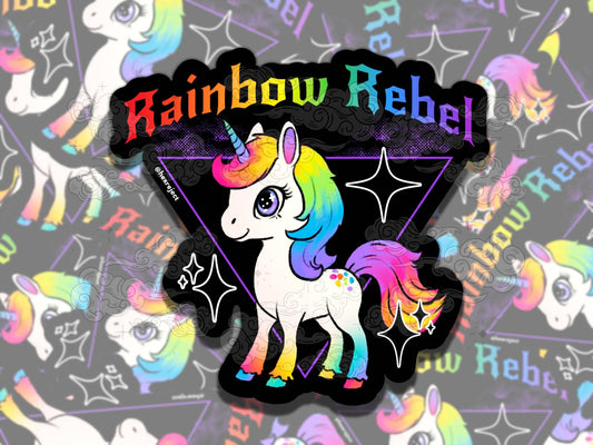 Rainbow Rebel Unicorn Cute Fantasy Waterproof Vinyl Sticker, Gift for Girl Friend, Funny Sticker for Kindle Laptop Water Bottle Journal