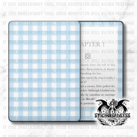 Light Blue Gingham Checker Decal Insert Skin, Aesthetic Vinyl Wrap for Kindle Kobo iPad Boox Fire, Gift for Book Lover, BookTok Accessories
