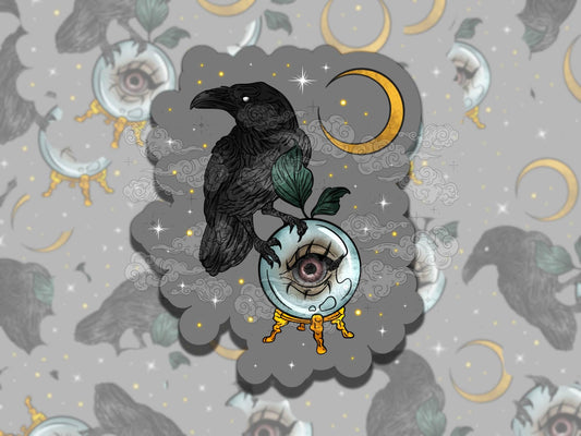 All Seeing Raven Whimsigoth Waterproof Vinyl Sticker, Girly Gift for Friend, Funny Sticker for Kindle Laptop Water Bottle Journal