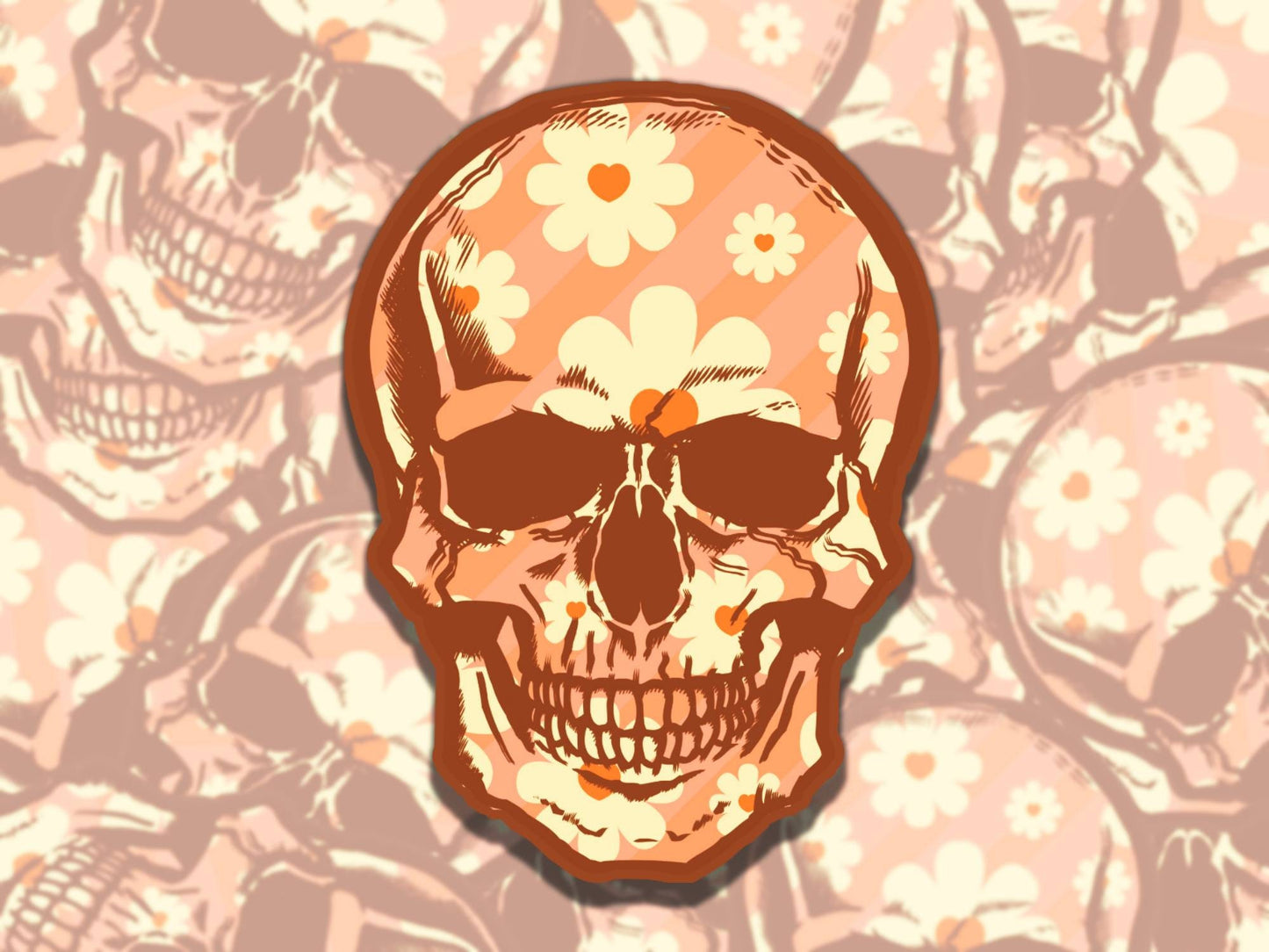 Retro Skull Flowers Cute Skeleton Waterproof Vinyl Sticker, Gift for Friend, Funny Sticker for Kindle Laptop Water Bottle Journal