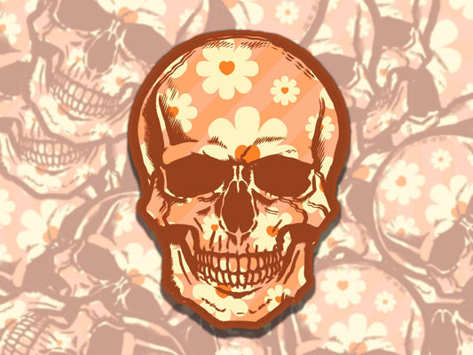 Retro Skull Flowers Cute Skeleton Waterproof Vinyl Sticker, Gift for Friend, Funny Sticker for Kindle Laptop Water Bottle Journal
