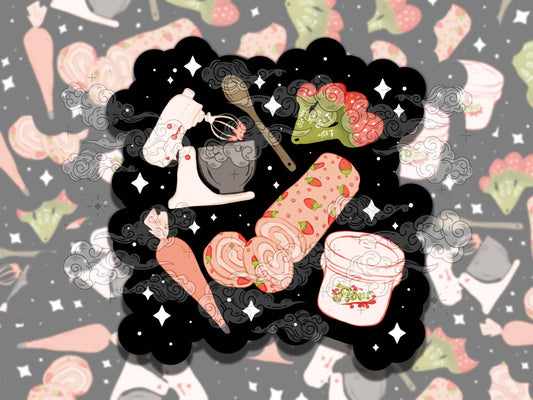 Strawberry Kitchen Cute Cottagecore Waterproof Vinyl Sticker, Gift for Girl Friend, Funny Sticker for Kindle Laptop Water Bottle Journal