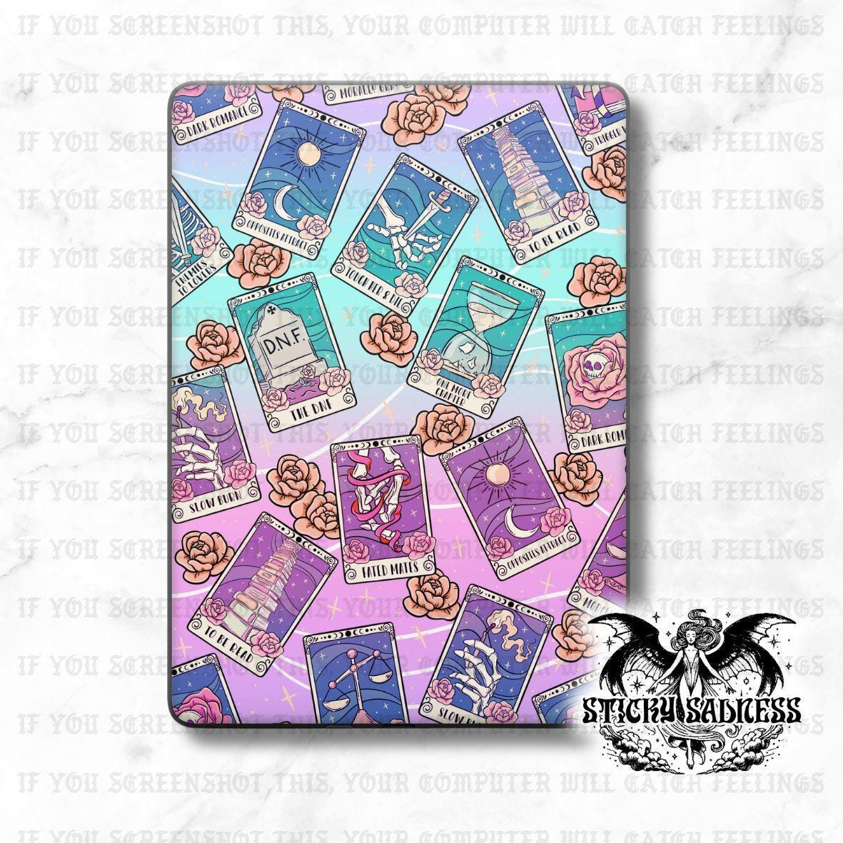 Pastel Bookish Tarot Cards Decal Insert Skin, Aesthetic Vinyl Wrap for Kindle Kobo iPad Boox Fire, Gift for Book Lover, BookTok Accessories