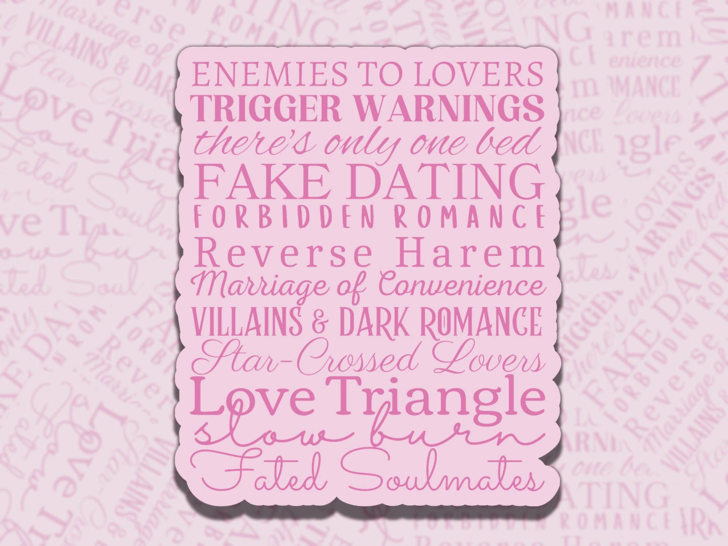 Romantic Book Tropes Sticker Multiple Colors, Reading Vinyl Sticker, Smutty Waterproof eReader, Kindle, Cute Funny Gift for Bookworm