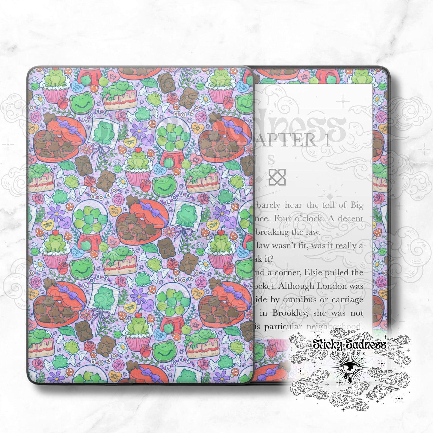 Valentine's Frog Sweets Insert Skin, Cute Vinyl Wrap for Kindle Kobo iPad Boox Fire, Gift for Valentine Book Lover, BookTok Accessories