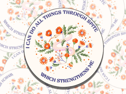 I Can Do All Things Through Spite Which Strengthens Me Vinyl Sticker, Gift for Friend, Funny Sticker for Kindle Laptop Water Bottle Journal