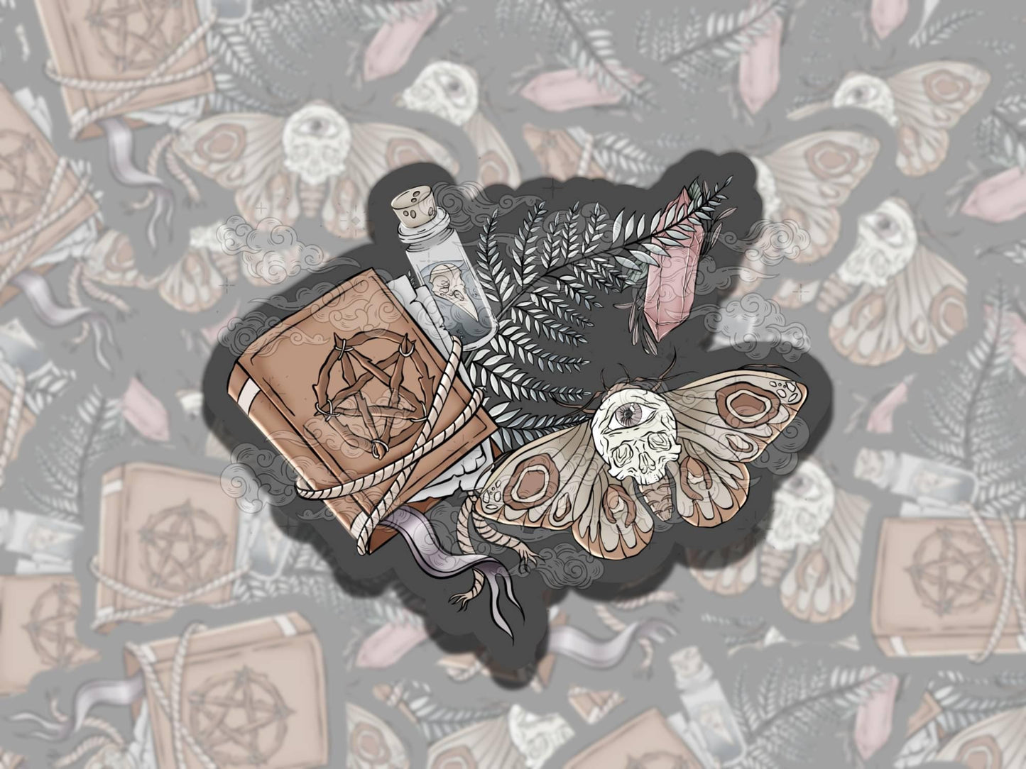 Skull Moth Whimsigoth Alt Waterproof Vinyl Sticker, Girly Gift for Friend, Funny Sticker for Kindle Laptop Water Bottle Journal