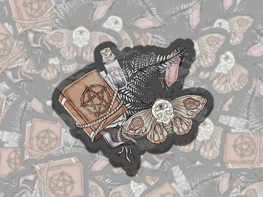 Skull Moth Whimsigoth Alt Waterproof Vinyl Sticker, Girly Gift for Friend, Funny Sticker for Kindle Laptop Water Bottle Journal