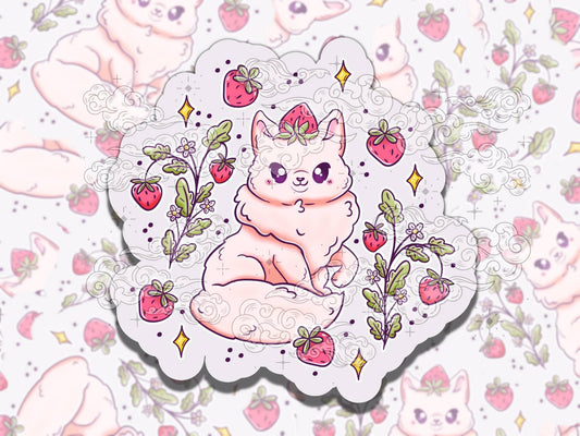Strawberry Cat Cute Witchy Waterproof Vinyl Sticker, Gift for Girl Friend, Funny Sticker for Kindle Laptop Water Bottle Journal
