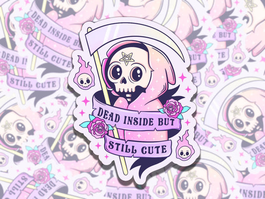 Dead Inside but Still Purple Skeleton Spooky Waterproof Vinyl Sticker, Gift for Friend, Funny Sticker for Kindle Laptop Water Bottle Journal