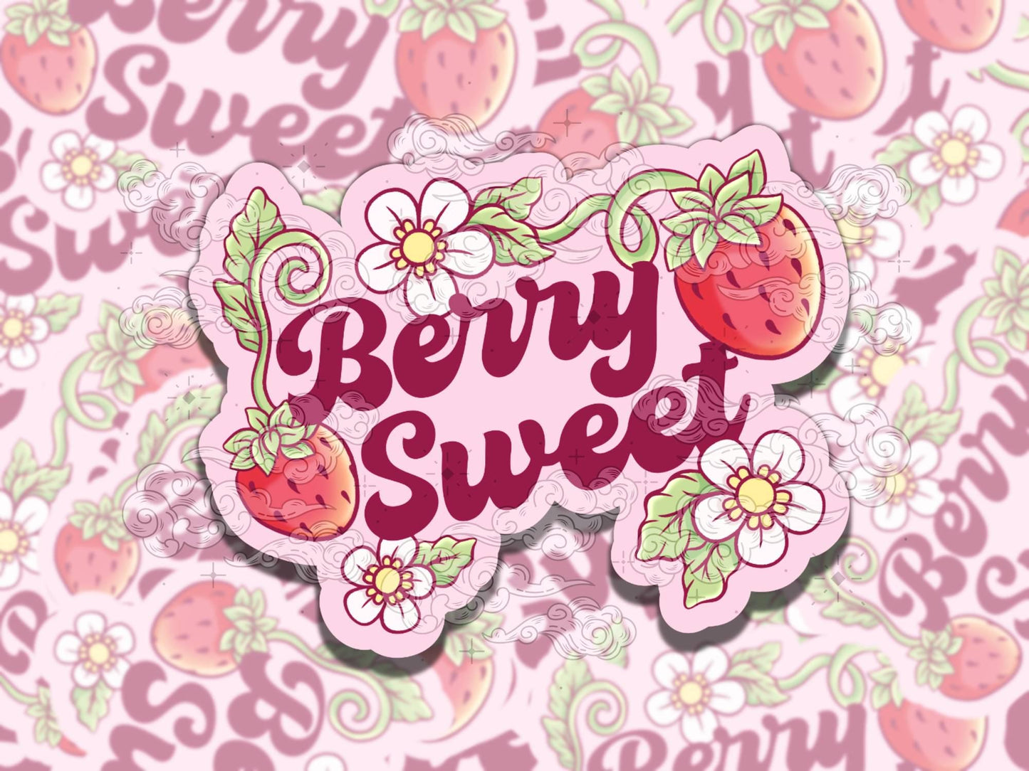 Berry Sweet Cute Strawberry Vine Waterproof Vinyl Sticker, Girly Gift for Coffee Lover, Funny Sticker for Kindle Laptop Water Bottle Journal