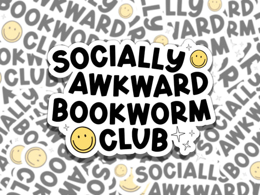 Socially Awkward Bookworm Club Sticker, Reading Vinyl Sticker, Smutty Waterproof eReader, Kindle, Cute Funny Gift for Bookworm, Bookish Gift