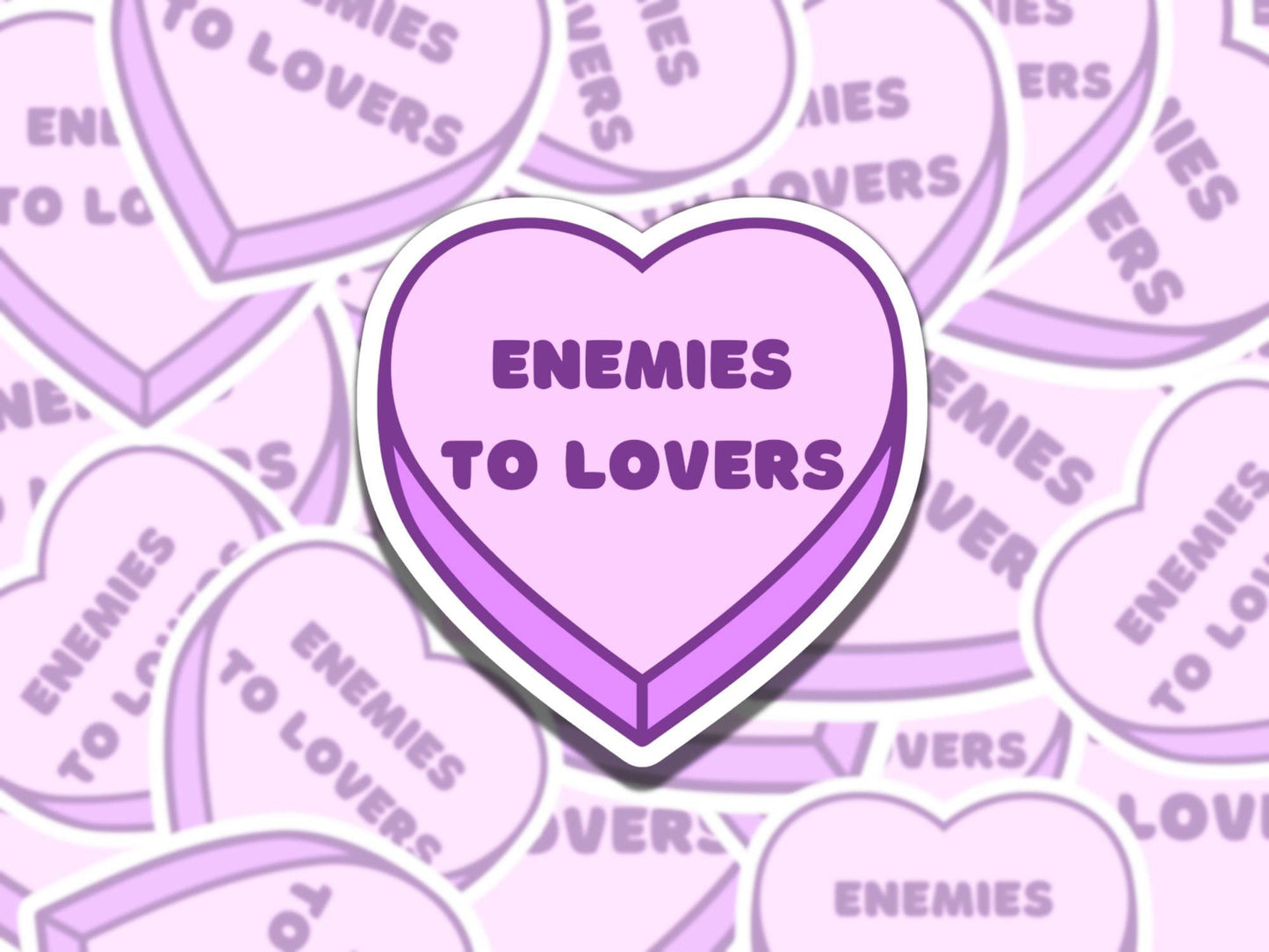 Enemies to Lovers Candy Heart Sticker, Reading Vinyl Sticker, Smutty Waterproof eReader, Kindle, Cute Purple Gift for Bookworm, Bookish Gift