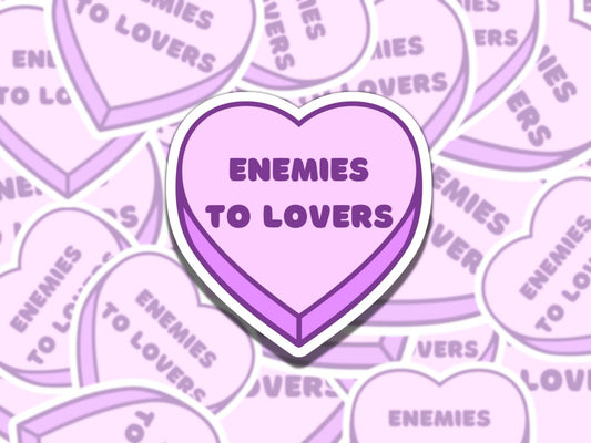 Enemies to Lovers Candy Heart Sticker, Reading Vinyl Sticker, Smutty Waterproof eReader, Kindle, Cute Purple Gift for Bookworm, Bookish Gift