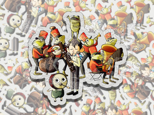 Frog Band Cute Fun Garden Wall Waterproof Vinyl Sticker, Gift for Girl Friend, Funny Sticker for Kindle Laptop Water Bottle Journal