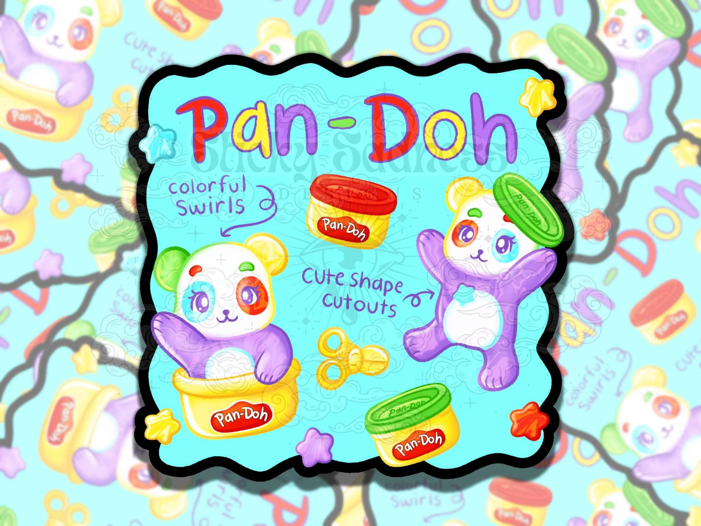 Pan-Doh Cute Panda Nostalgic Girly Waterproof Vinyl Sticker, Gift for Girl Friend, Funny Sticker for Kindle Laptop Water Bottle Journal