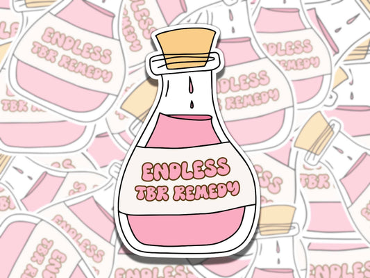 Endless TBR Remedy Sticker, Pink Potion Reading Vinyl Sticker, BookTok Waterproof eReader, Kindle, Cute Funny Gift for Bookworm, Bookish Gif