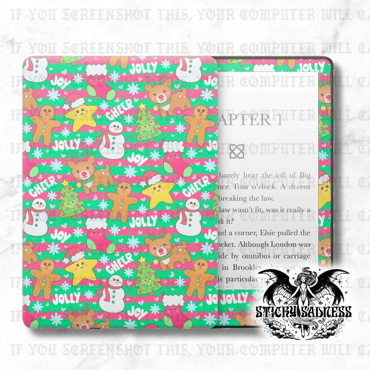 Red Green Holiday Joy Christmas Insert Decal Sticker Skin, Vinyl Wrap for Kindle Kobo iPad Boox Fire, Gift for Book Lover, BookTok Accessory