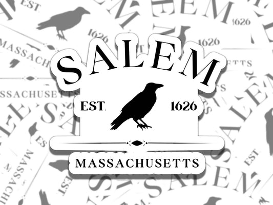Salem Massachusetts Witchy Spooky Waterproof Vinyl Sticker, Gift for Friend, Funny Sticker for Kindle Laptop Water Bottle Journal